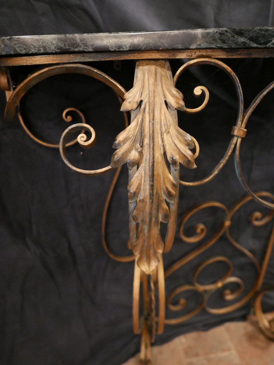 Wrought Iron Console Table Top Marble Art Deco-photo-1