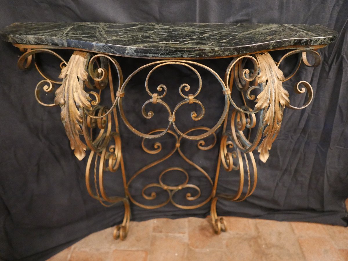 Wrought Iron Console Table Top Marble Art Deco