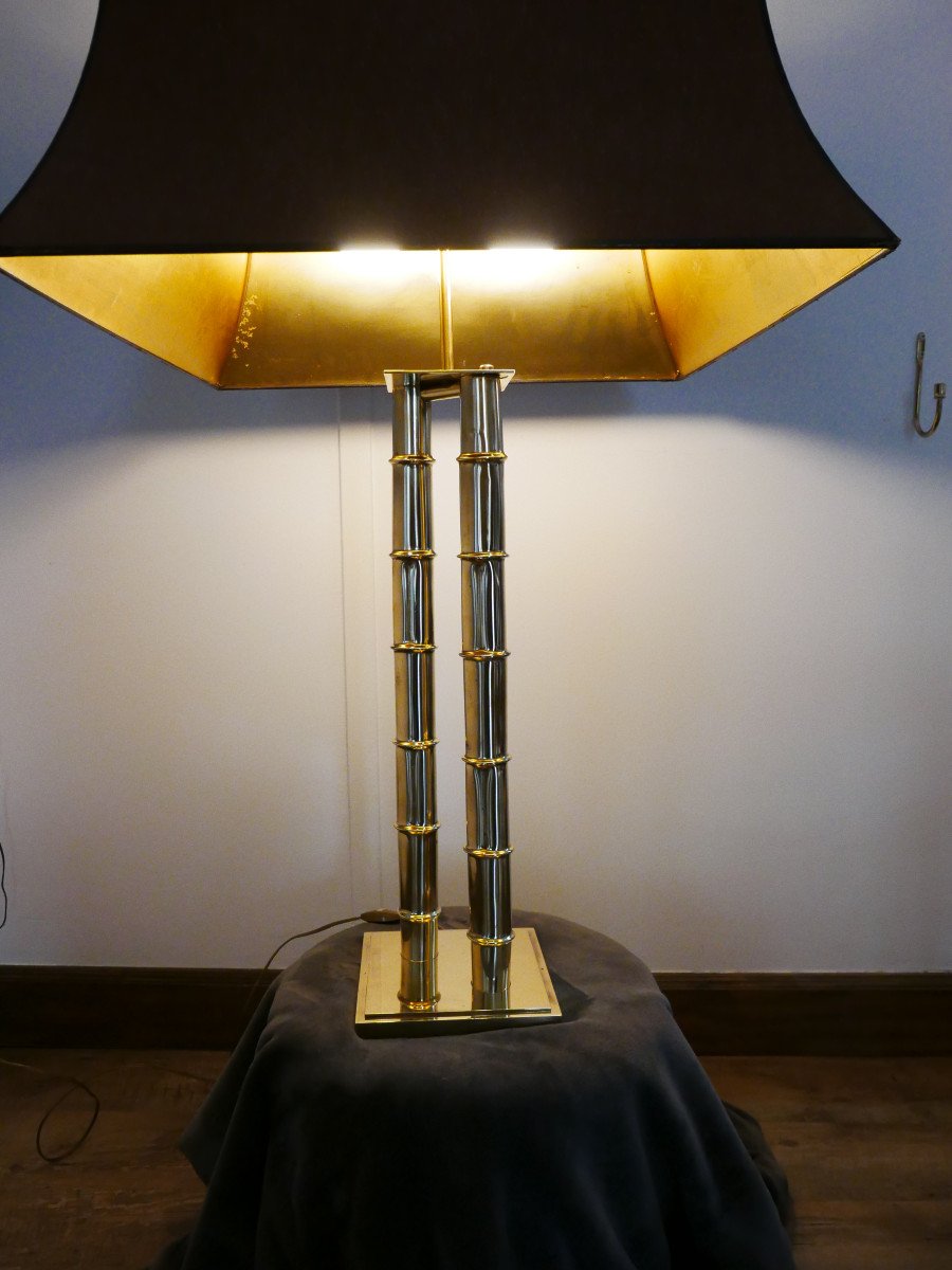 70s Polished Brass Bamboo Lamp-photo-3