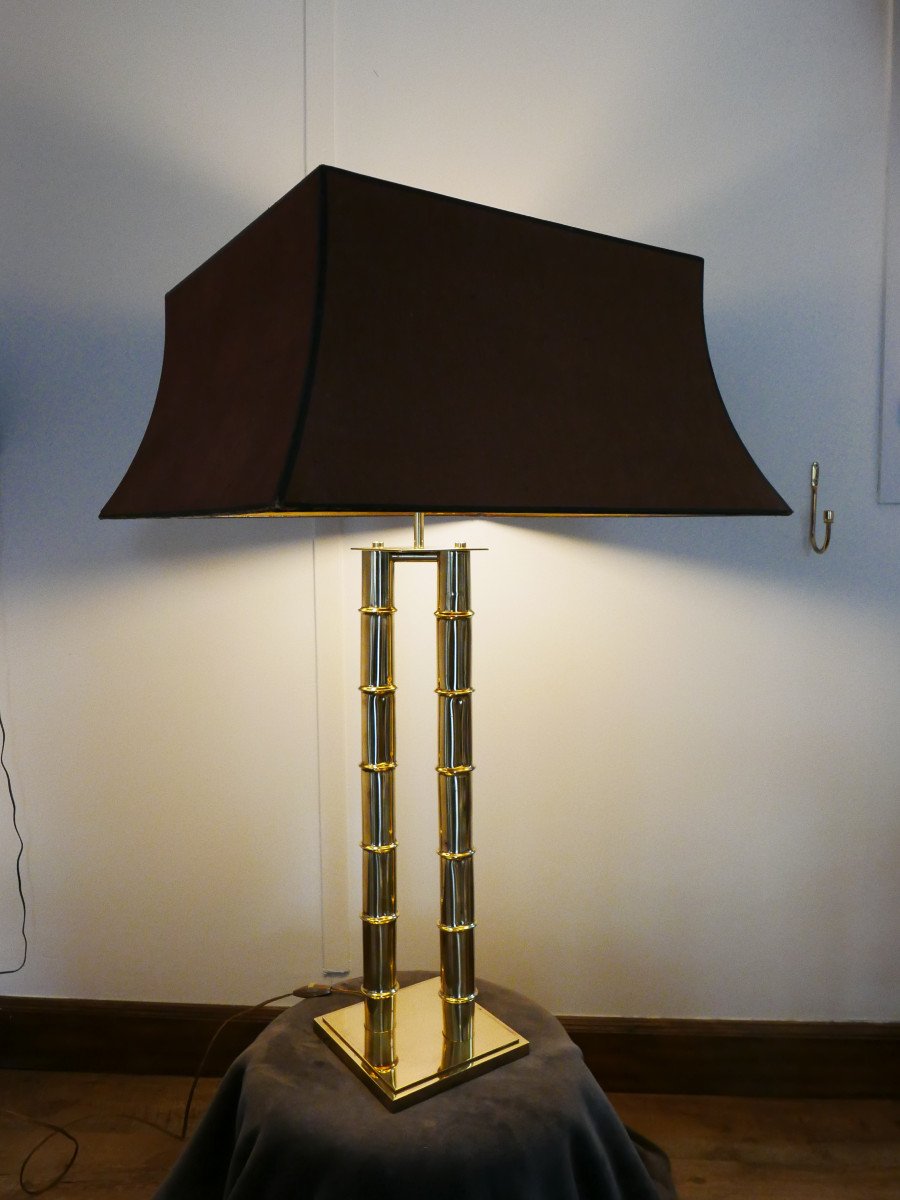 70s Polished Brass Bamboo Lamp-photo-4