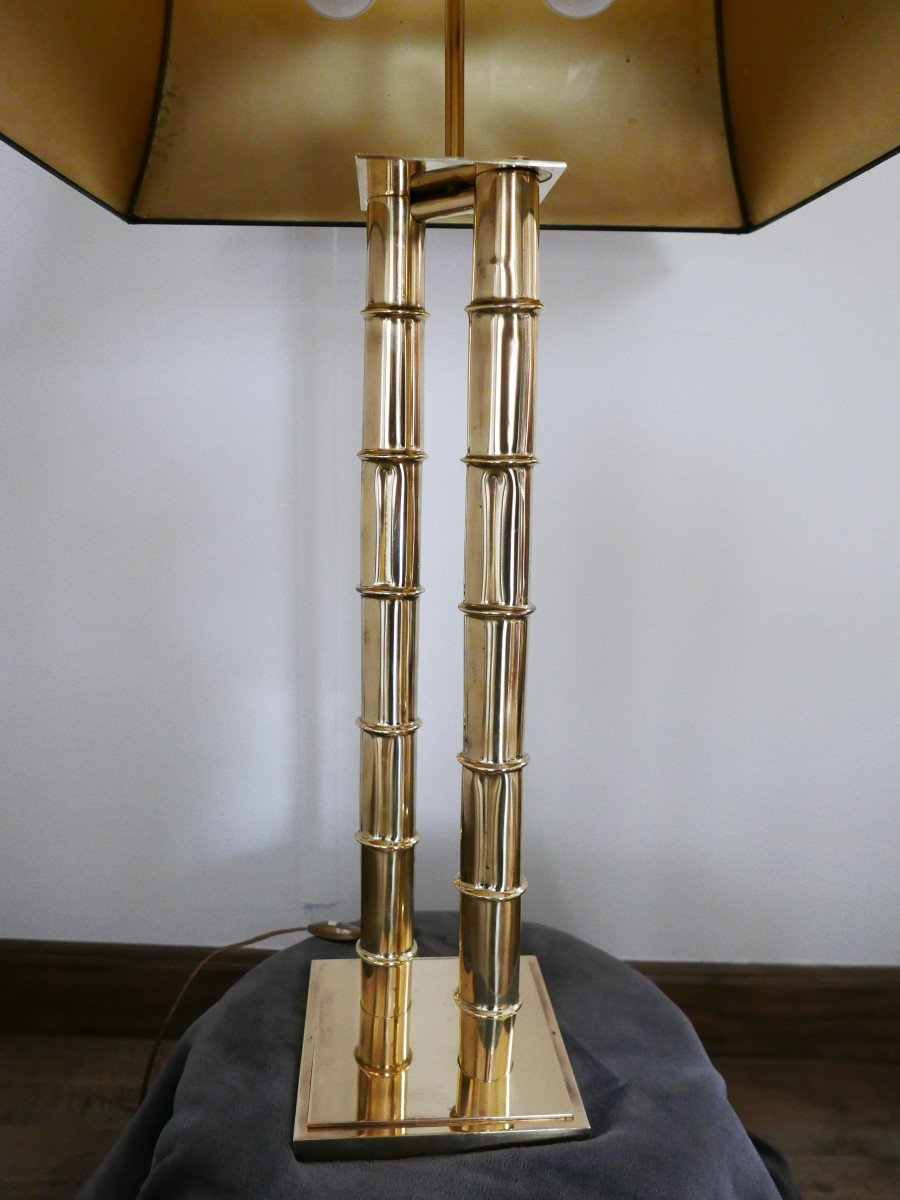 70s Polished Brass Bamboo Lamp-photo-4