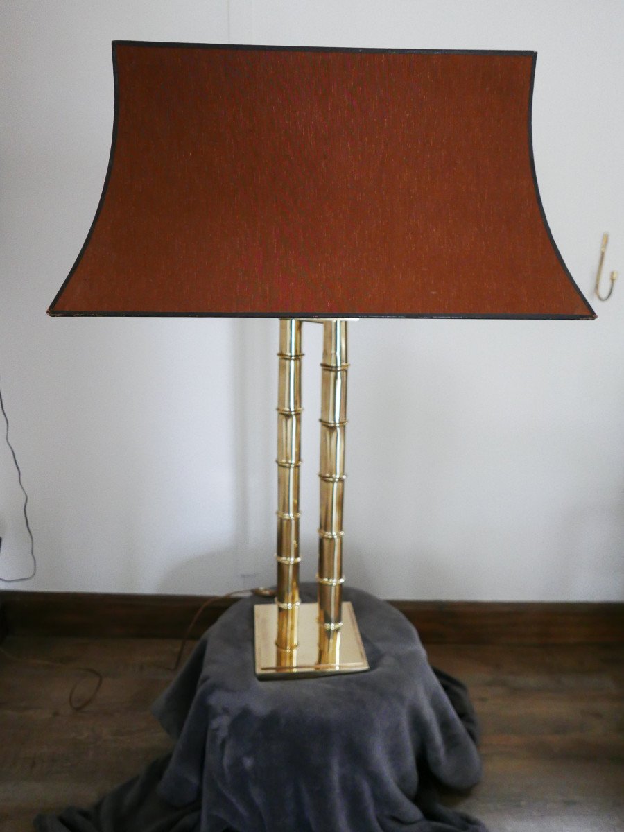 70s Polished Brass Bamboo Lamp-photo-5