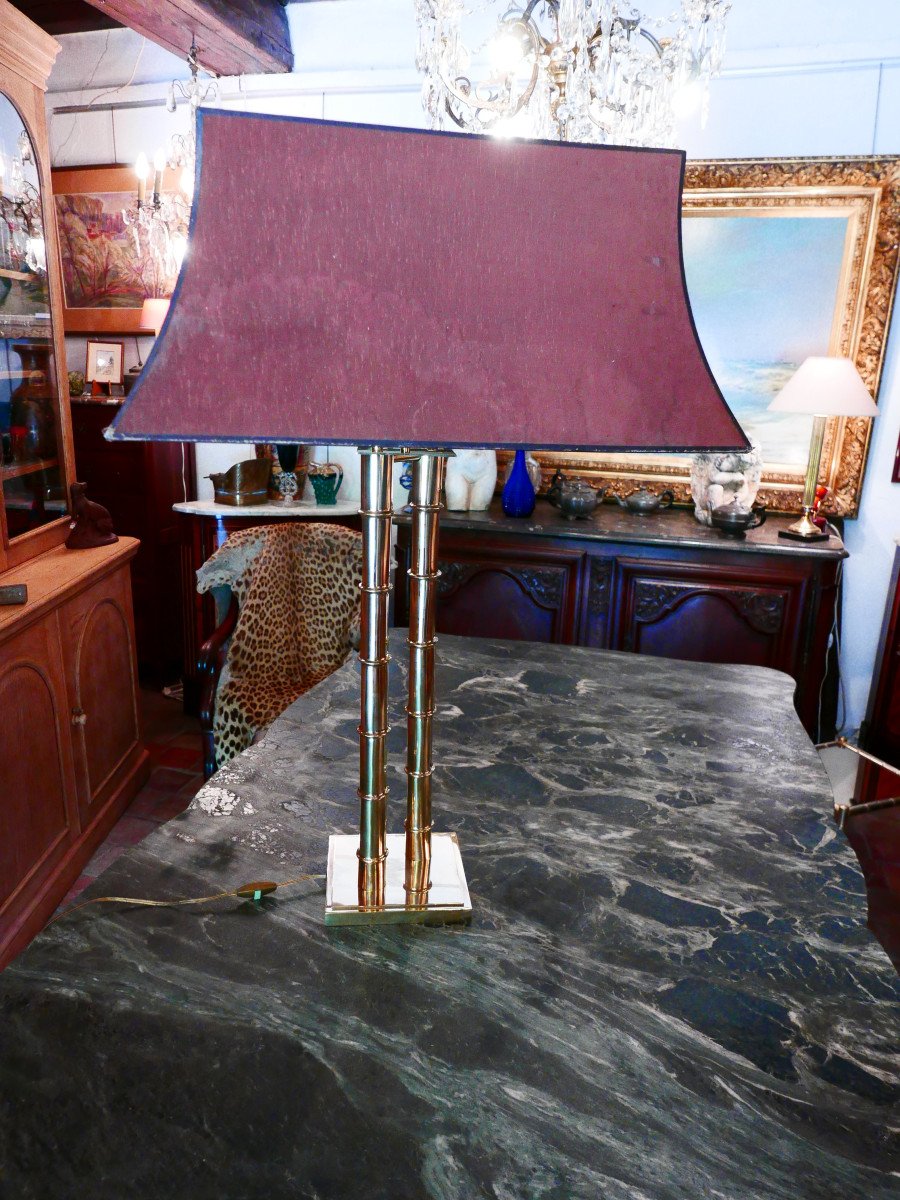 70s Polished Brass Bamboo Lamp-photo-6