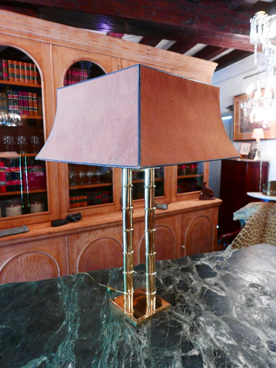 70s Polished Brass Bamboo Lamp-photo-7