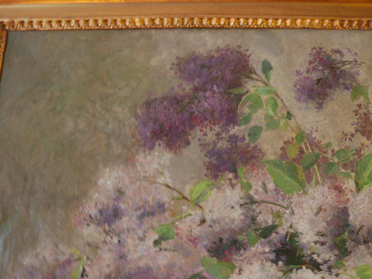 Huile Sur Toile " Bouquet De Lilas" Louis Félix Bigaux-photo-2