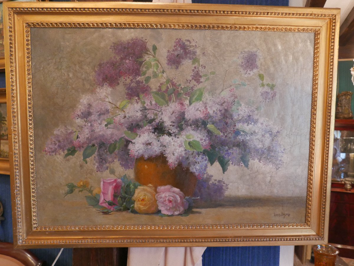 Oil On Canvas "bouquet Of Lilacs" Louis Félix Bigaux