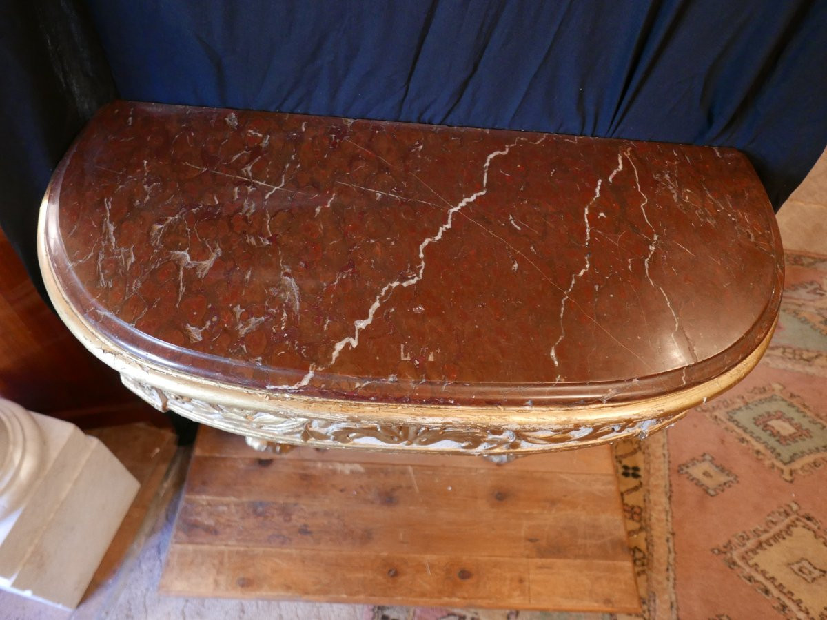 Oval-shaped Console Table In Carved Wood. Louis XVI, 18th Century.-photo-3