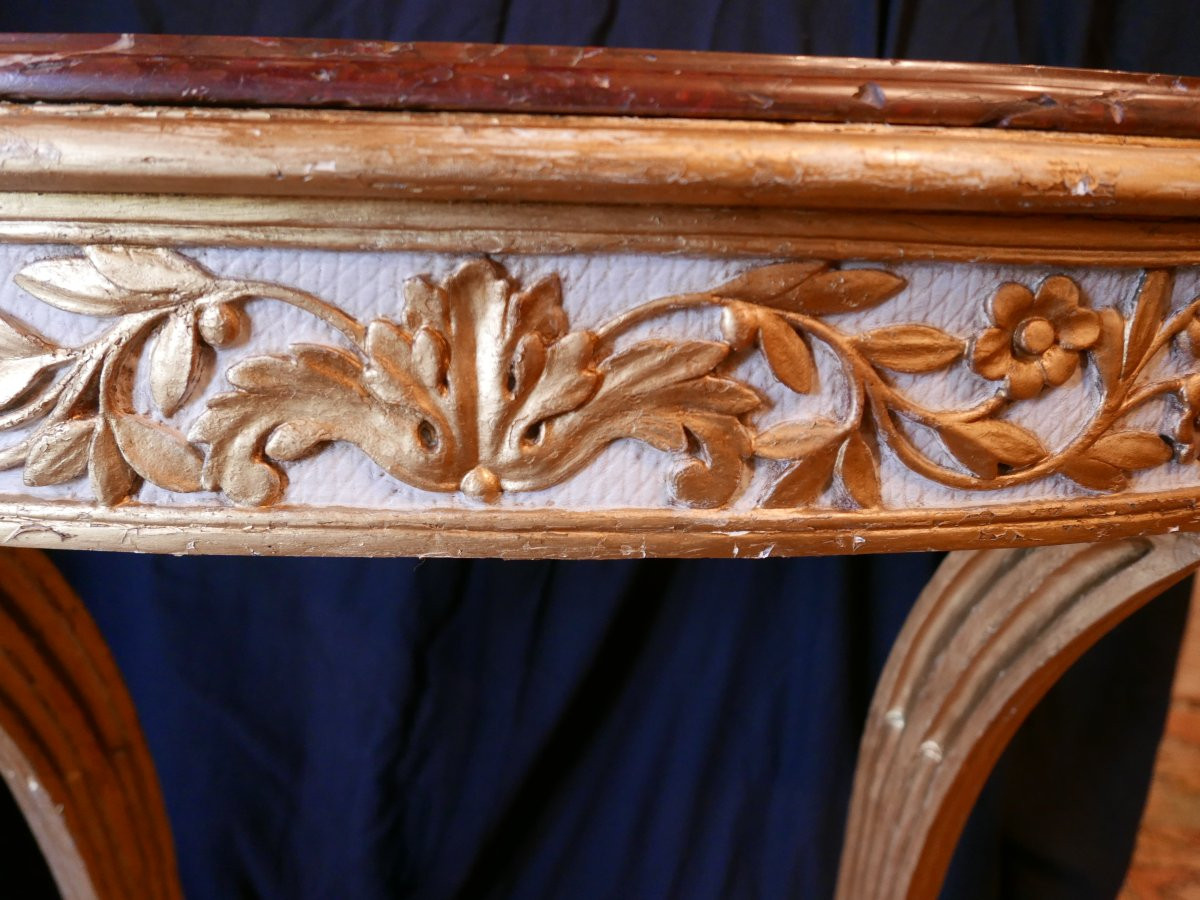 Oval-shaped Console Table In Carved Wood. Louis XVI, 18th Century.-photo-4