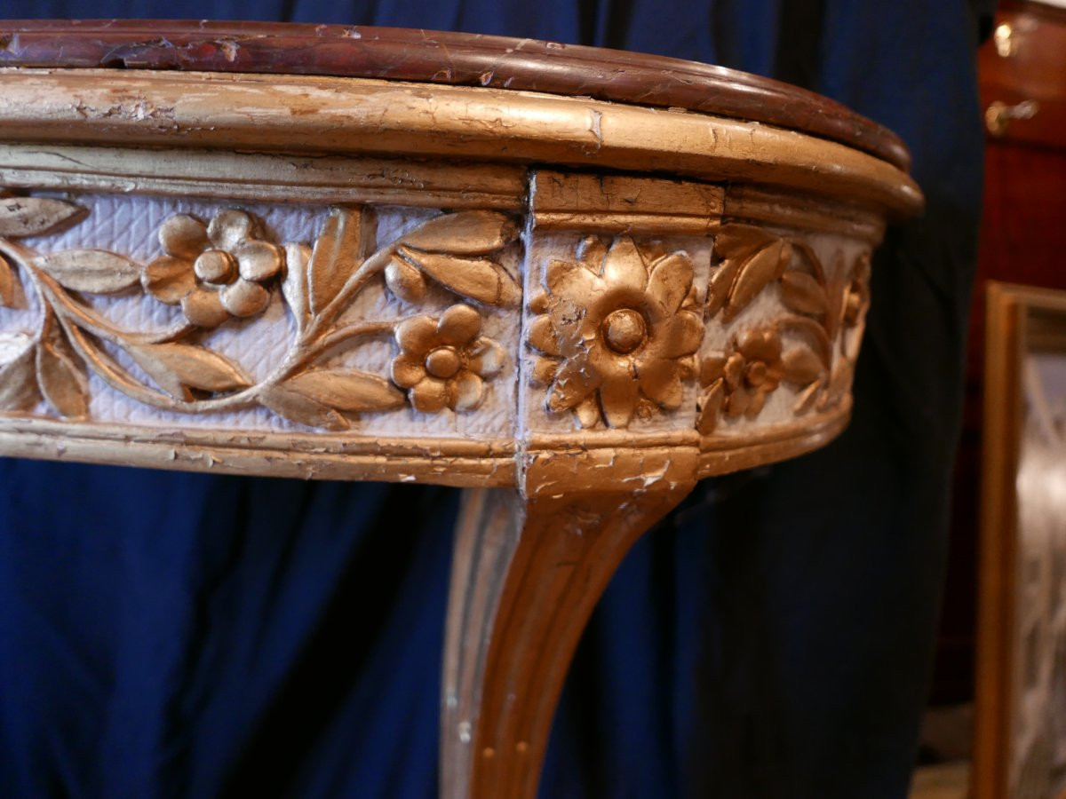 Oval-shaped Console Table In Carved Wood. Louis XVI, 18th Century.-photo-5