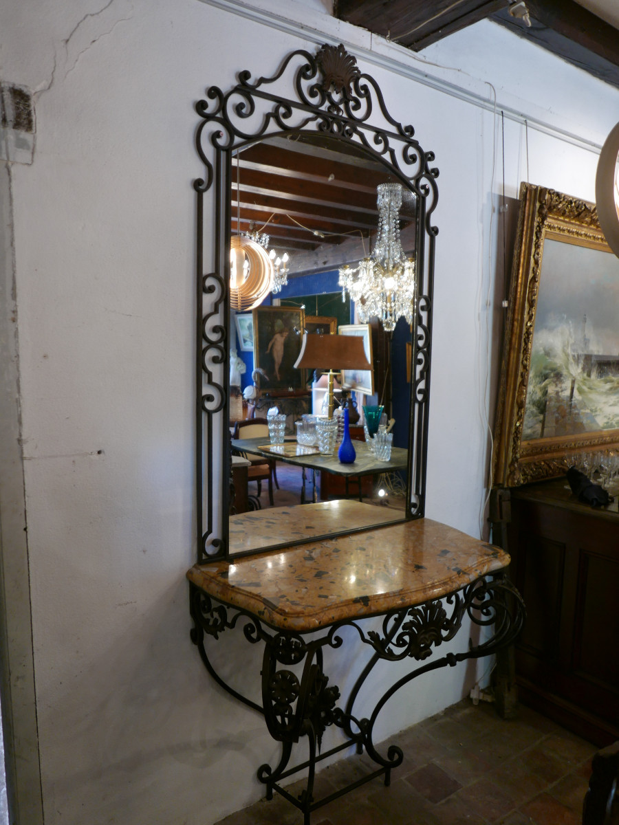 Wrought Iron Console And Mirror, 19th Century