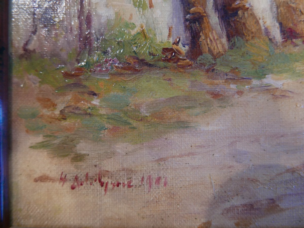 Oil On Canvas Country Scene Early 20th-photo-3