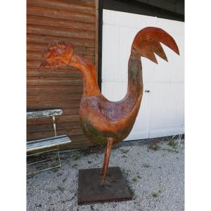 Large Rooster In Tole Design From The 70s