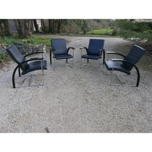 Suite Of Four 70s Leather Armchairs