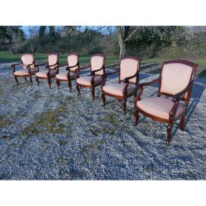 Set Of Six Restoration Armchairs Circa 1830 In Mahogany