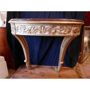 Oval-shaped Console Table In Carved Wood. Louis XVI, 18th Century.