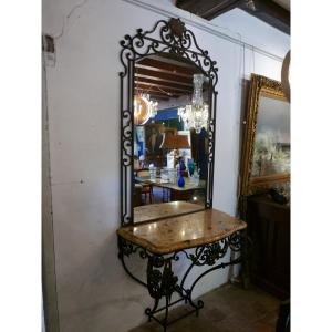 Wrought Iron Console And Mirror, 19th Century