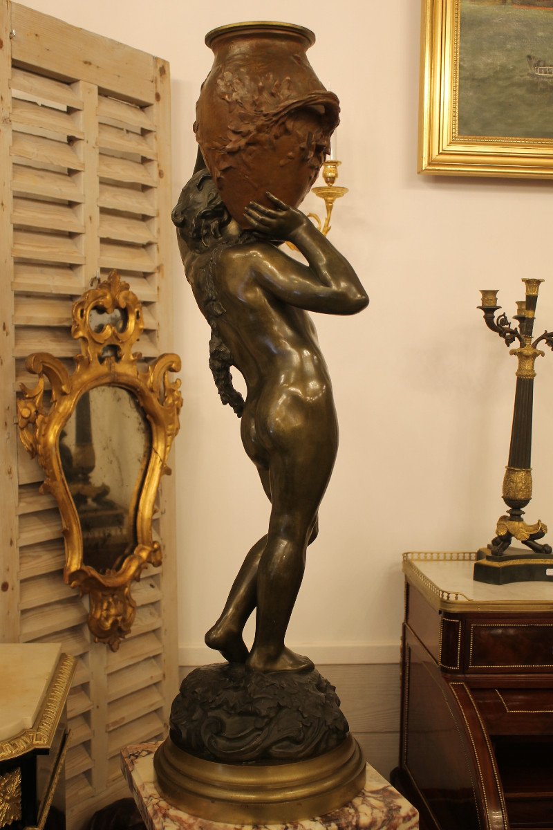 Auguste Moreau (1834-1917) - Enfant à La Jarre , Grande Sculpture En Bronze-photo-4