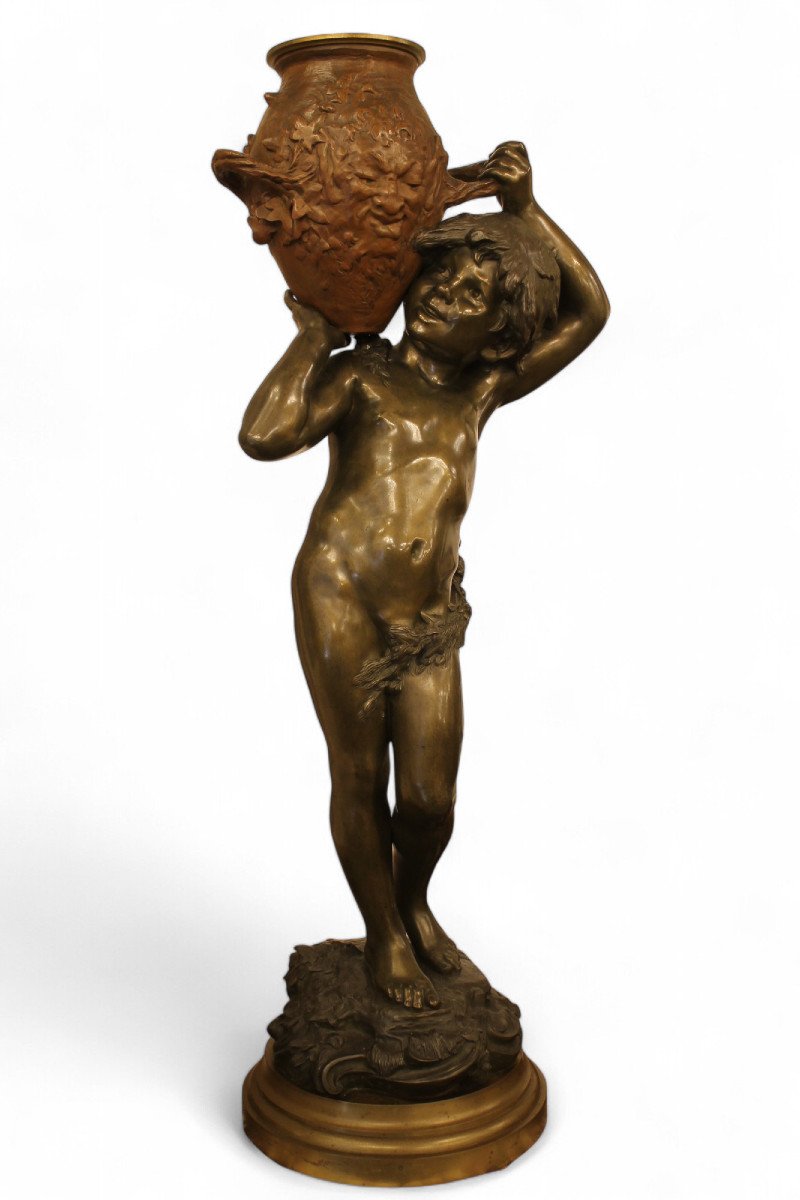 Auguste Moreau (1834-1917) - Enfant à La Jarre , Grande Sculpture En Bronze