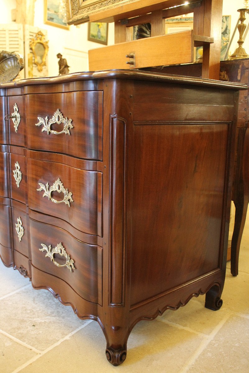 Nantes Commode With Double Crossbow In Solid Mahogany, Louis XV Period-photo-3