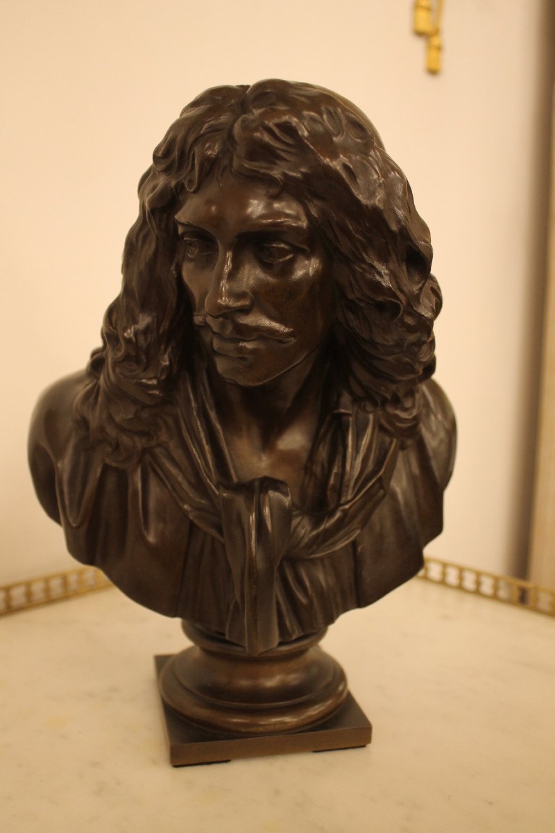 Bust Of Molière In Bronze, Barbedienne Founder-photo-2