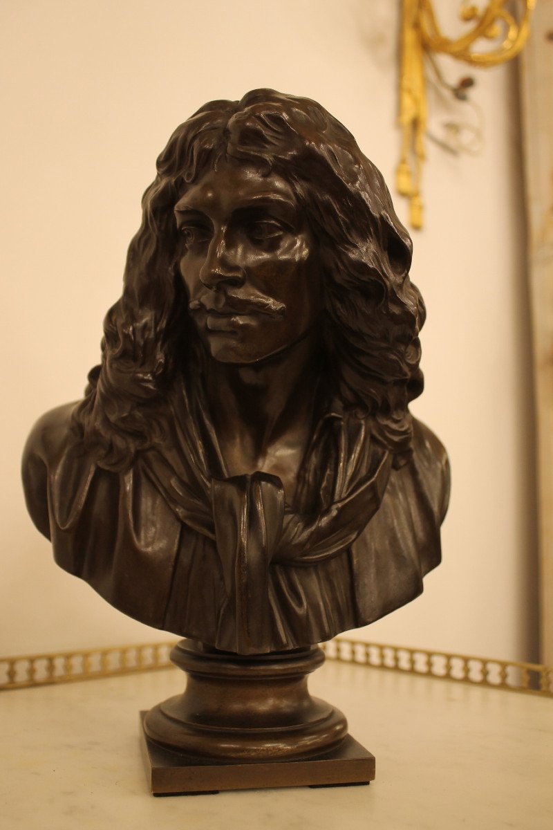 Bust Of Molière In Bronze, Barbedienne Founder-photo-3