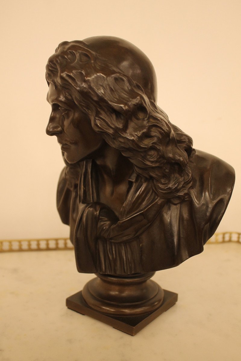 Bust Of Molière In Bronze, Barbedienne Founder-photo-4