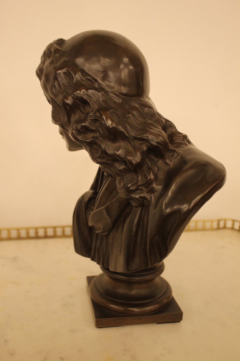 Bust Of Molière In Bronze, Barbedienne Founder-photo-1