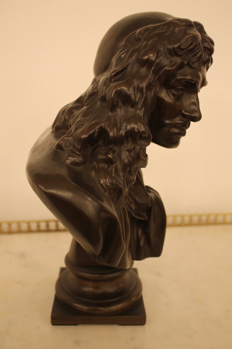 Bust Of Molière In Bronze, Barbedienne Founder-photo-5