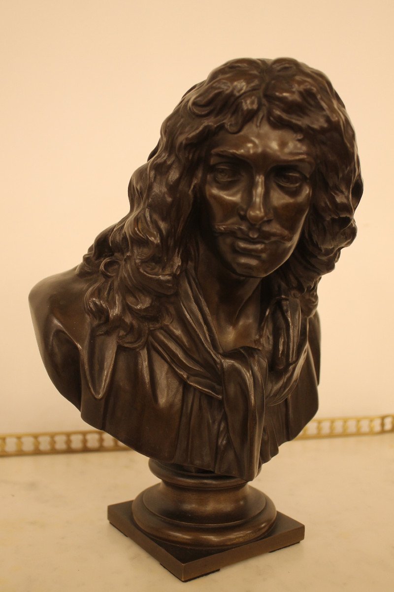 Bust Of Molière In Bronze, Barbedienne Founder-photo-6