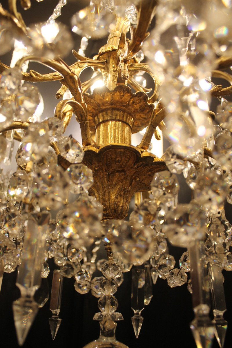 Lustre En Bronze Doré Et Cristal à Douze Feux, époque Napoléon III-photo-4