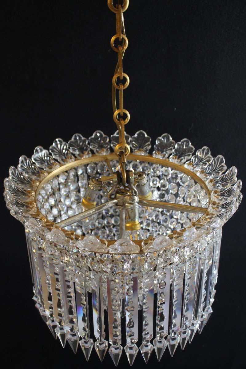 Baccarat - Lustre Plafonnier à Grands Prismes, Circa 1900-photo-3