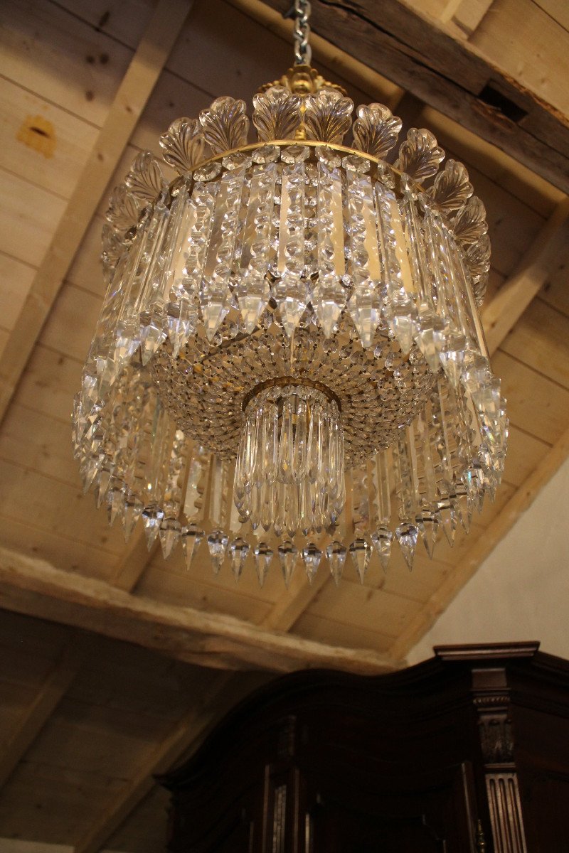 Baccarat - Ceiling Chandelier With Large Prisms, Circa 1900-photo-7