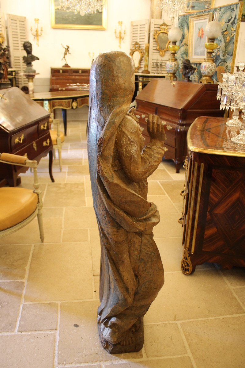 Important Virgin In Oak, 17th Century Period-photo-2