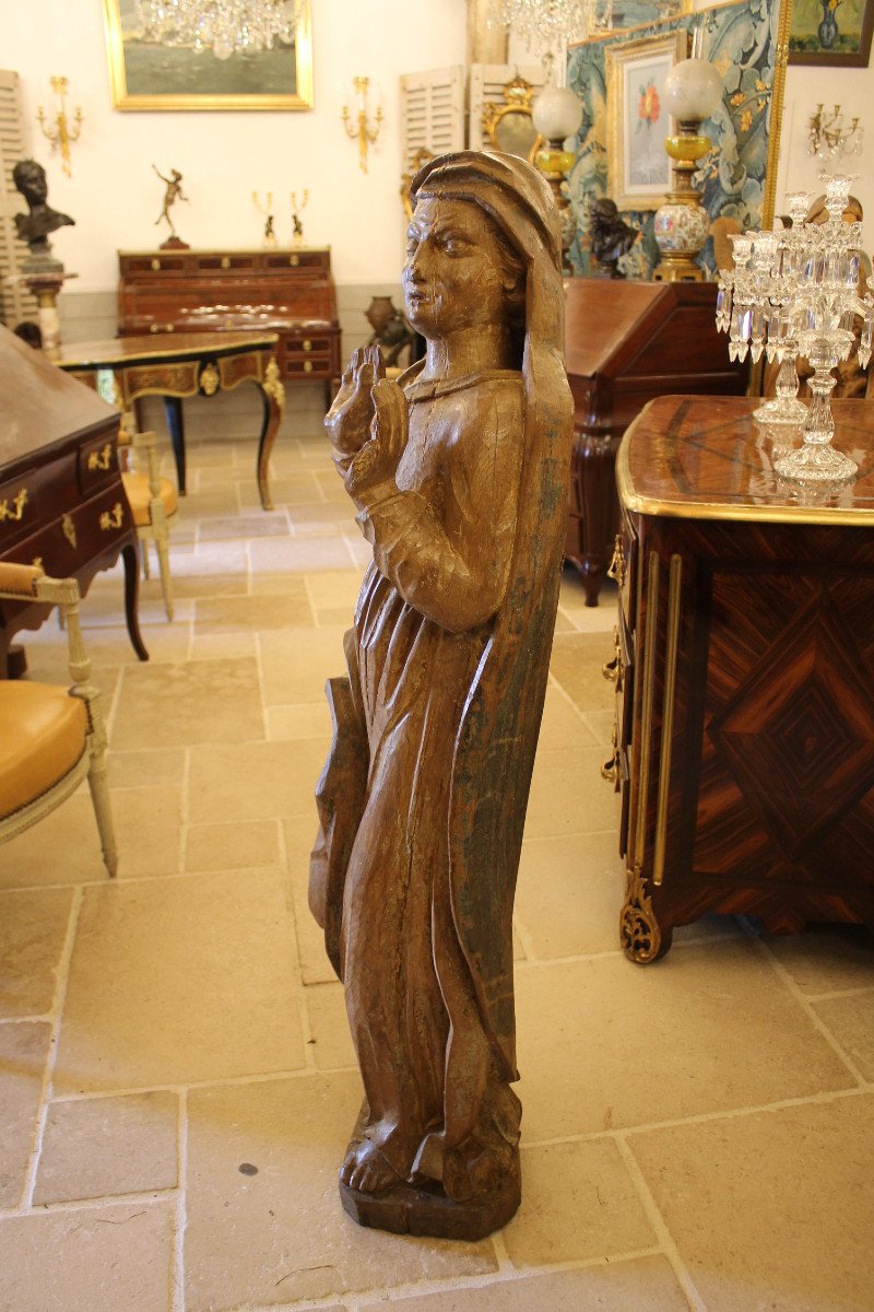 Important Virgin In Oak, 17th Century Period-photo-1