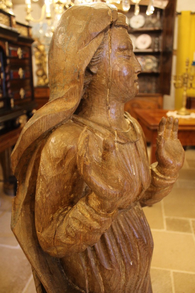 Important Virgin In Oak, 17th Century Period-photo-4