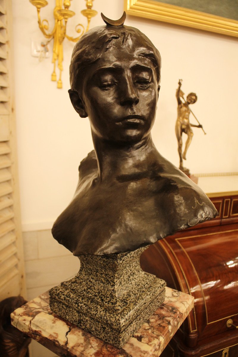 Alexandre Falguière (1831-1900) - Bust Of Diana The Huntress In Bronze-photo-2