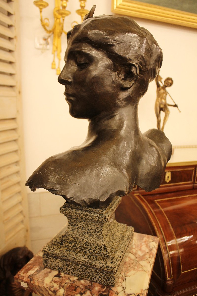 Alexandre Falguière (1831-1900) - Bust Of Diana The Huntress In Bronze-photo-3