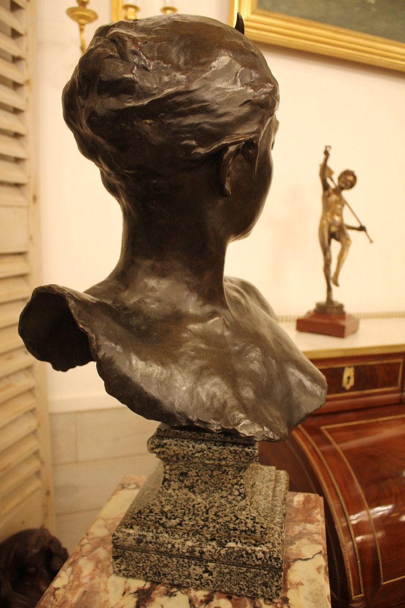 Alexandre Falguière (1831-1900) - Bust Of Diana The Huntress In Bronze-photo-2