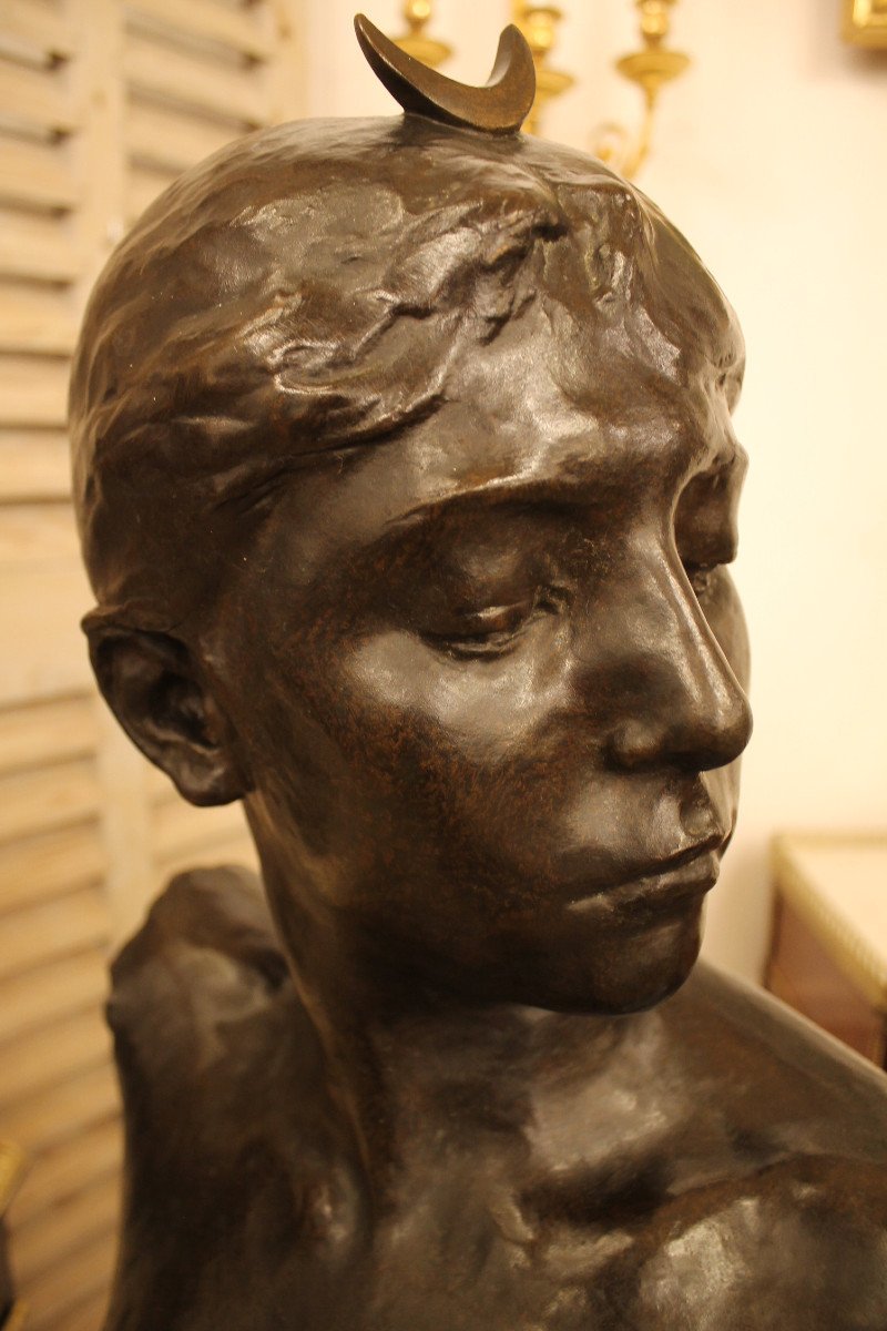 Alexandre Falguière (1831-1900) - Bust Of Diana The Huntress In Bronze-photo-4