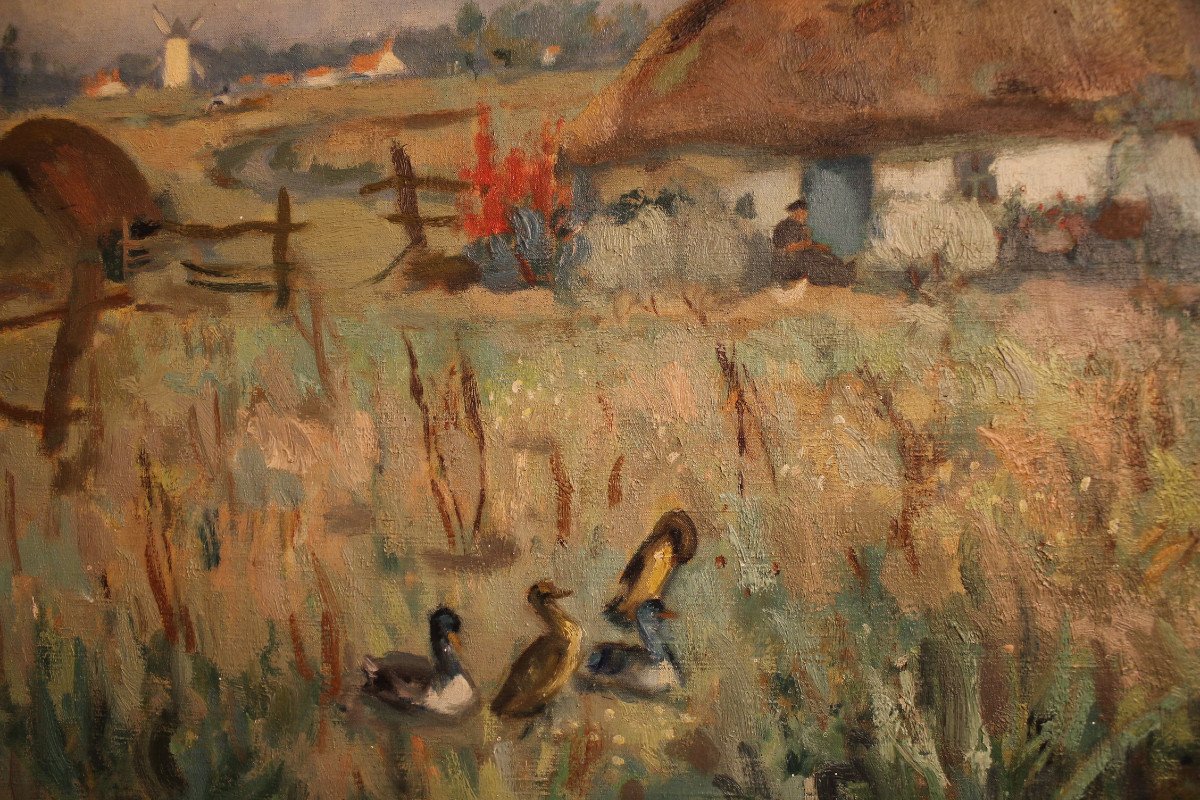 Henry Simon - Vendée Marshes, Important Oil On Canvas-photo-3