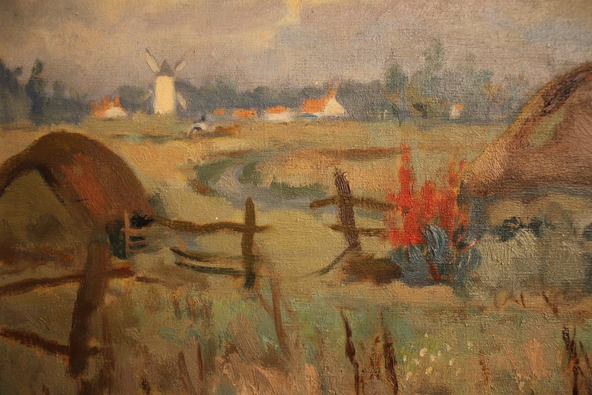 Henry Simon - Vendée Marshes, Important Oil On Canvas-photo-4