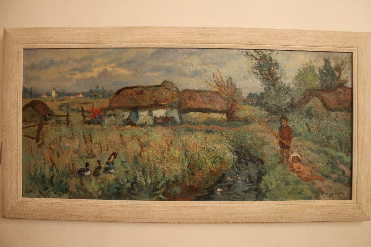 Henry Simon - Vendée Marshes, Important Oil On Canvas