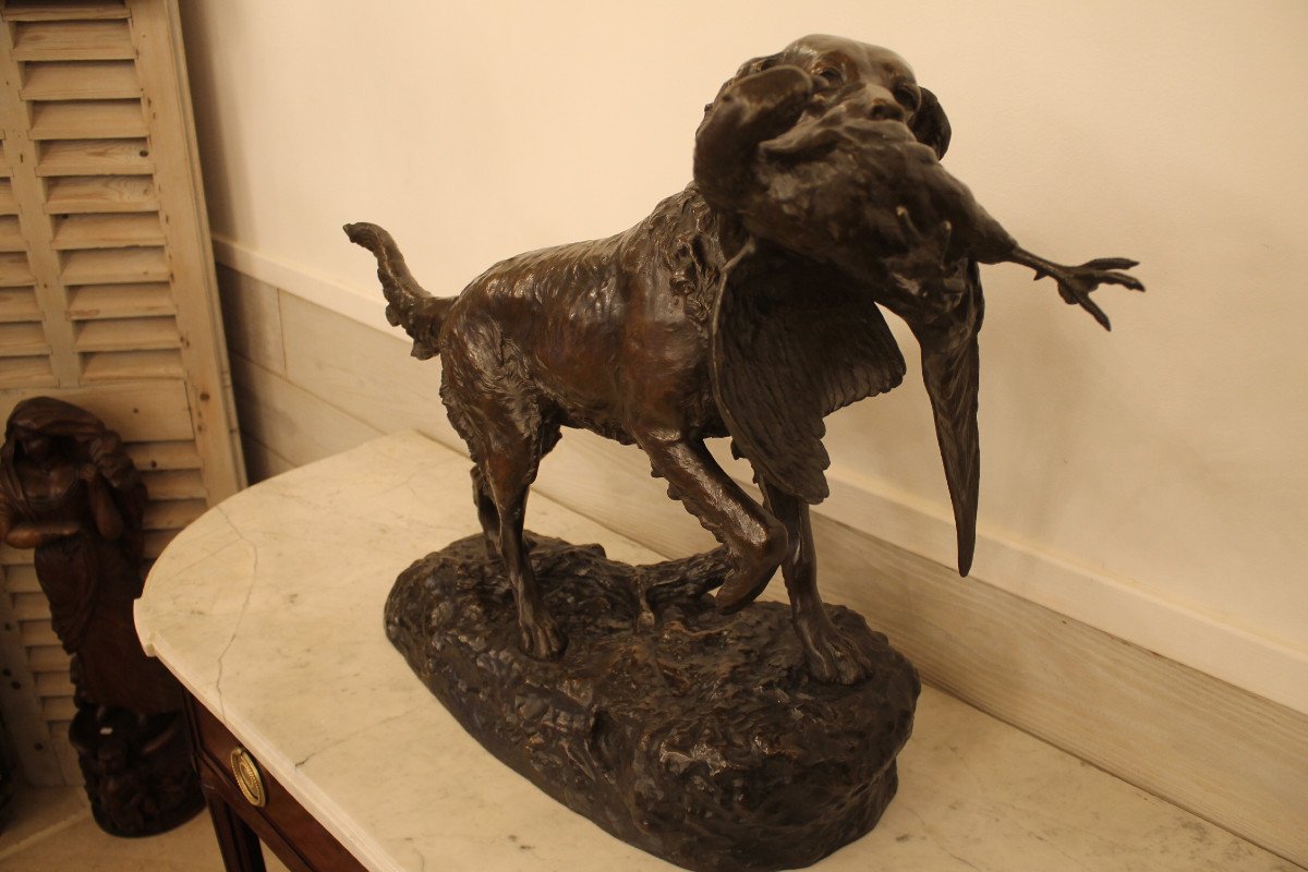 Lienard Emile - Spaniel With Pheasant, Important Bronze Sculpture-photo-2