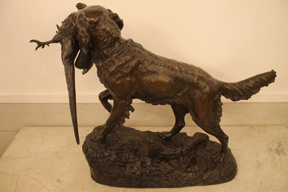 Lienard Emile - Spaniel With Pheasant, Important Bronze Sculpture-photo-3