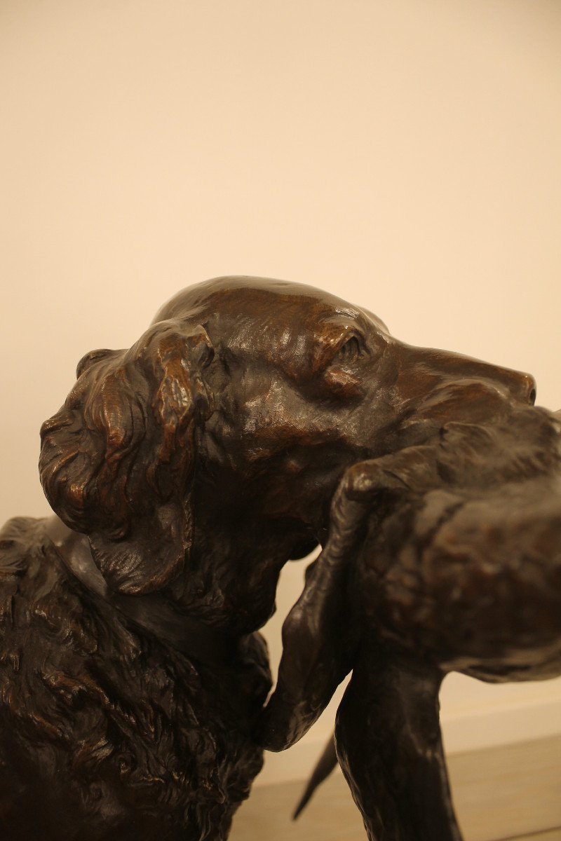 Lienard Emile - Spaniel With Pheasant, Important Bronze Sculpture-photo-2