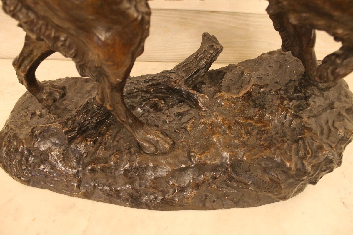 Lienard Emile - Spaniel With Pheasant, Important Bronze Sculpture-photo-3