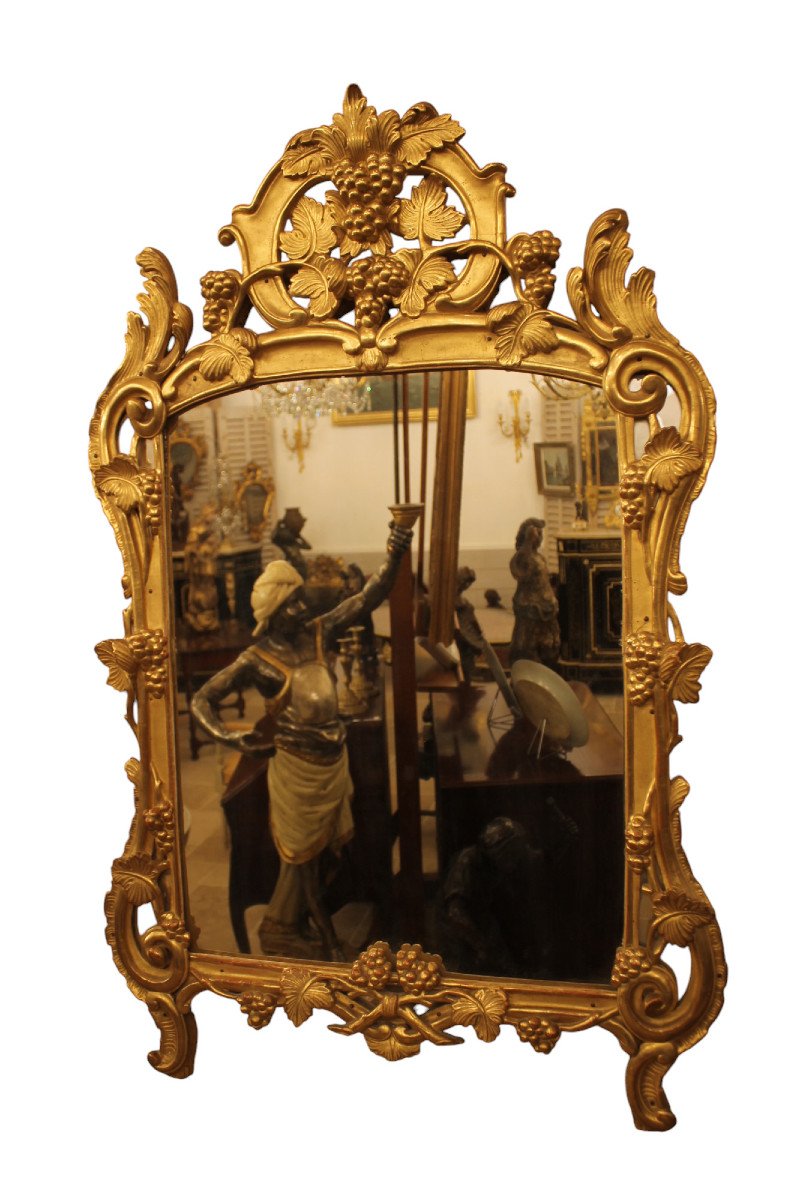 Provençal Mirror With Closed Glasses In Carved And Gilded Wood, Louis XV Period