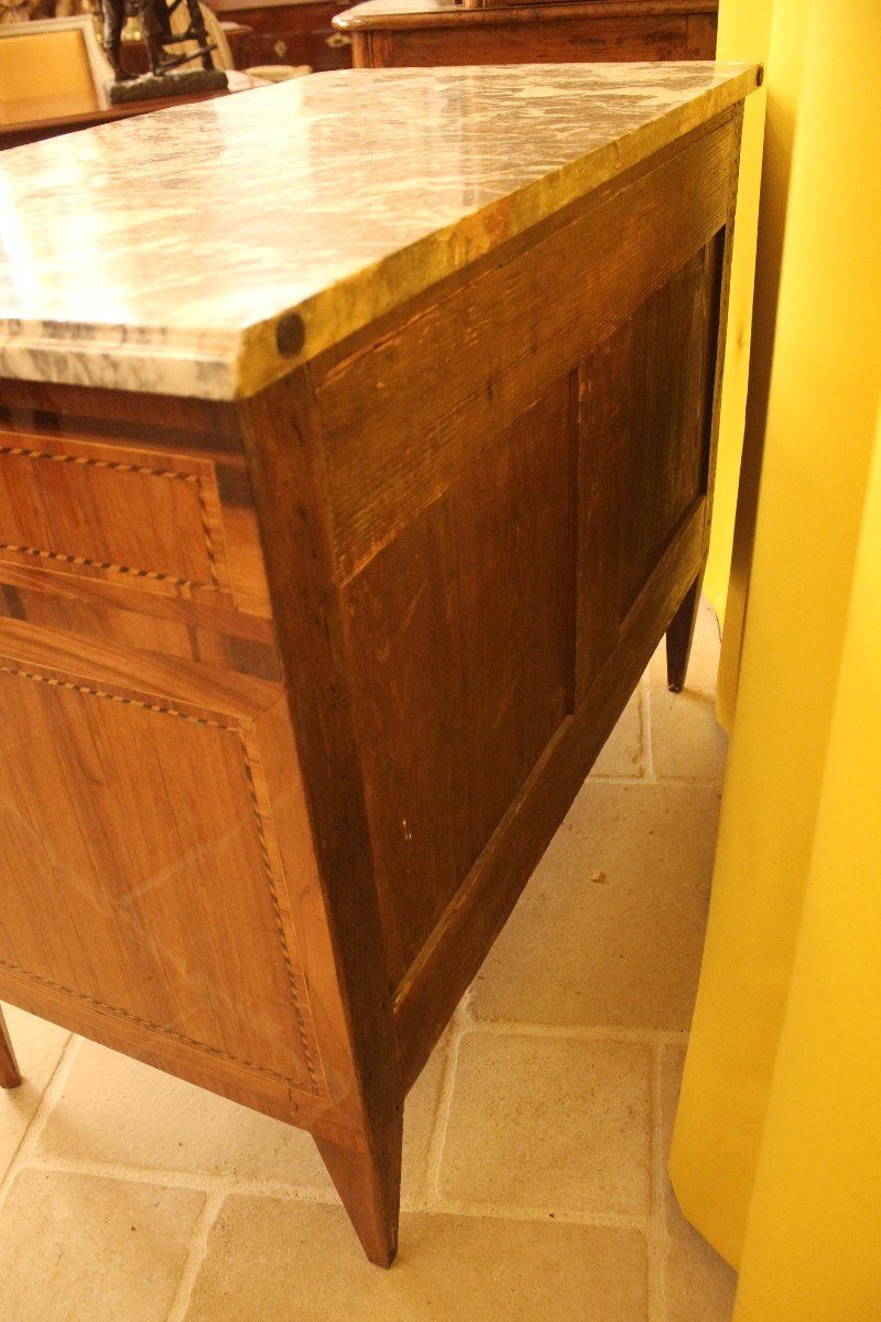 Petite Commode Louis XVI Marquetée, Travail De l'Est De La France Fin XVIIIe Siècle-photo-4