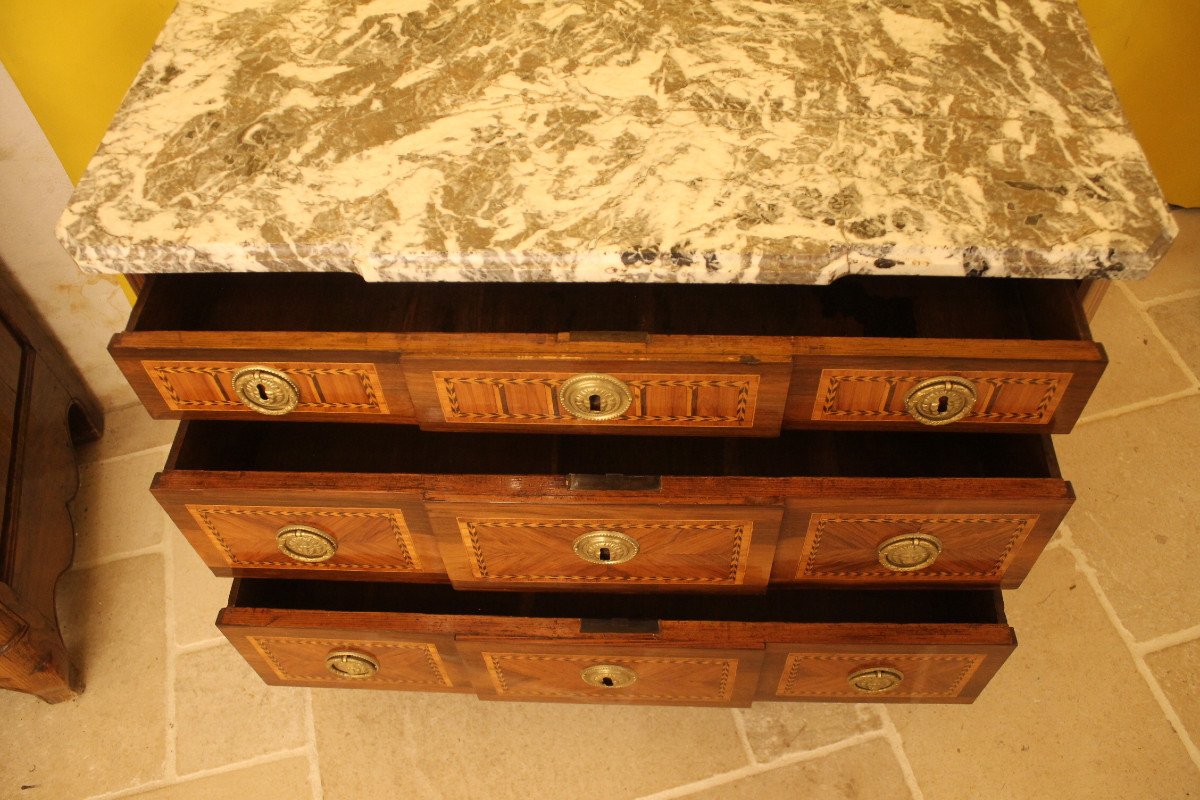 Small Louis XVI Inlaid Commode, Work From Eastern France Late 18th Century-photo-6