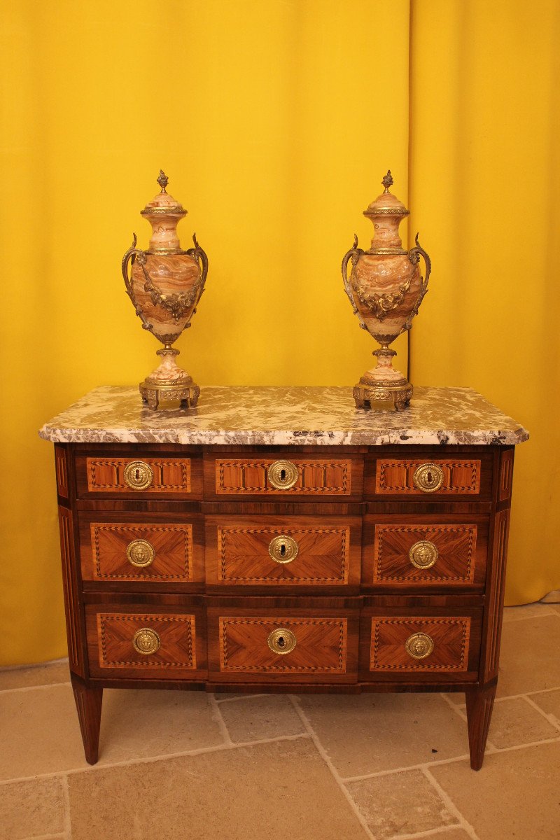 Small Louis XVI Inlaid Commode, Work From Eastern France Late 18th Century